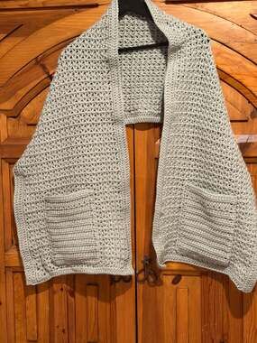 Handmade Crochet Pocket Shawl Scarf Wrap Sage Green